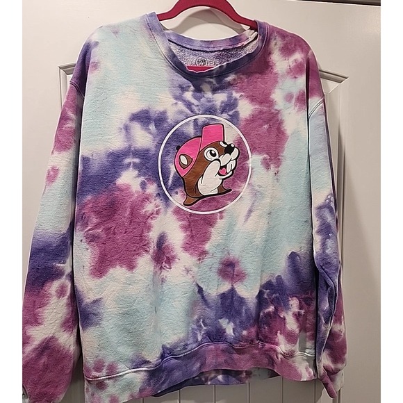 Tops - Buc-ees Women Beaver Logo Pullover Crewneck Sweatshirt Purple Tie Dye XLarge